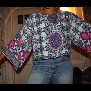 Long Bell Sleeve Top - Psychedelic Design